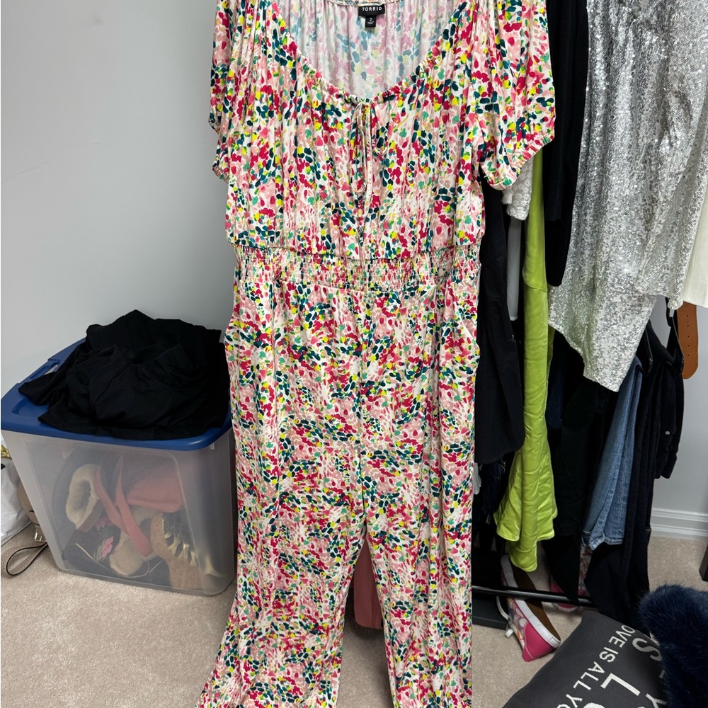 Torrid Floral Jumpsuit with Short Sleeves and Relaxed Fit